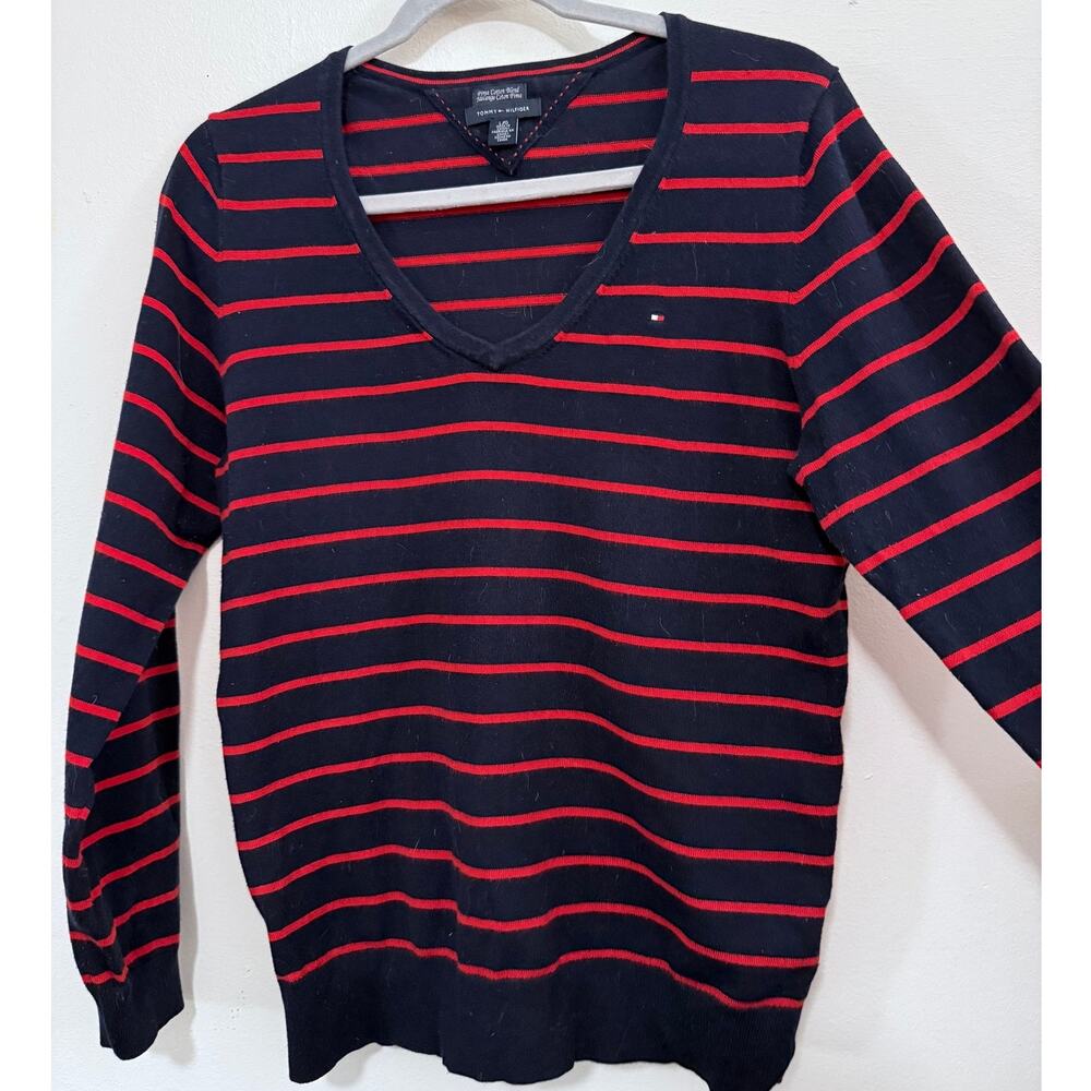 Tommy Hilfiger navy red striped sweater size L